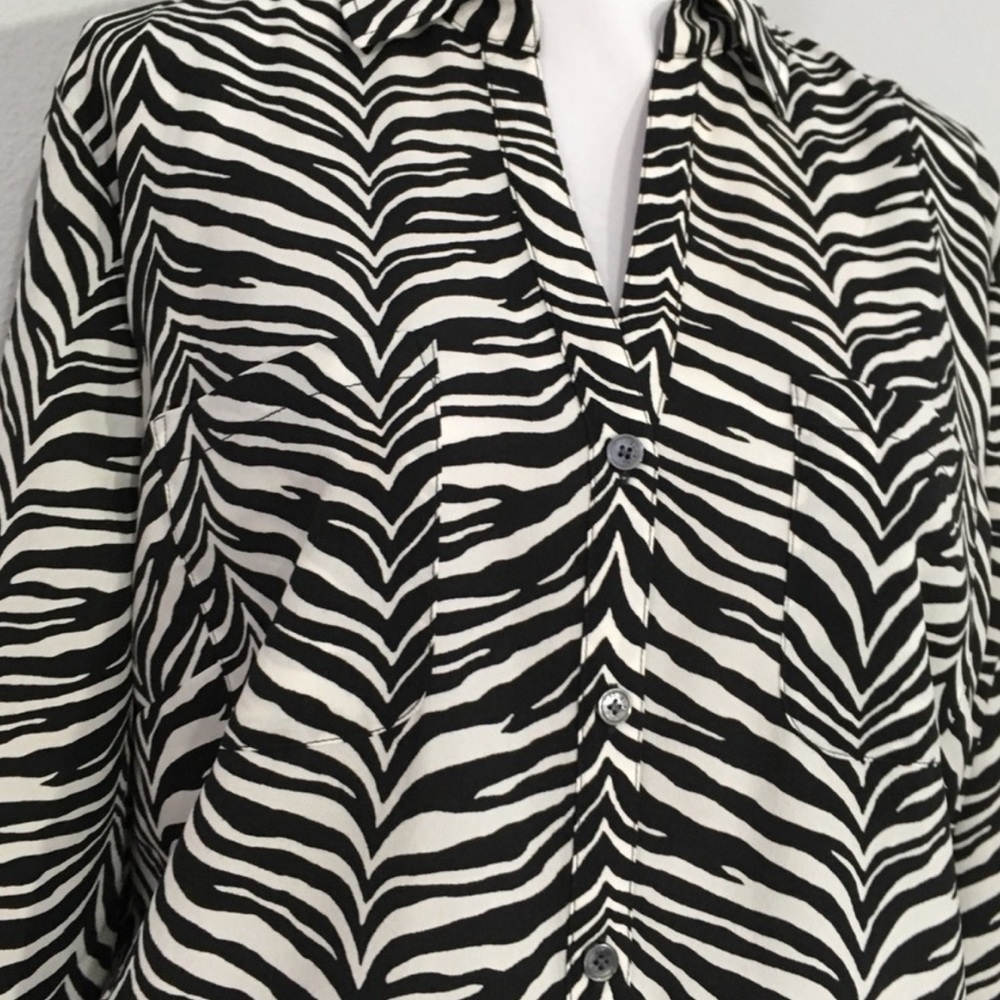 Talbots Nantucket Zebra Print Roll Tab Sleeve Top